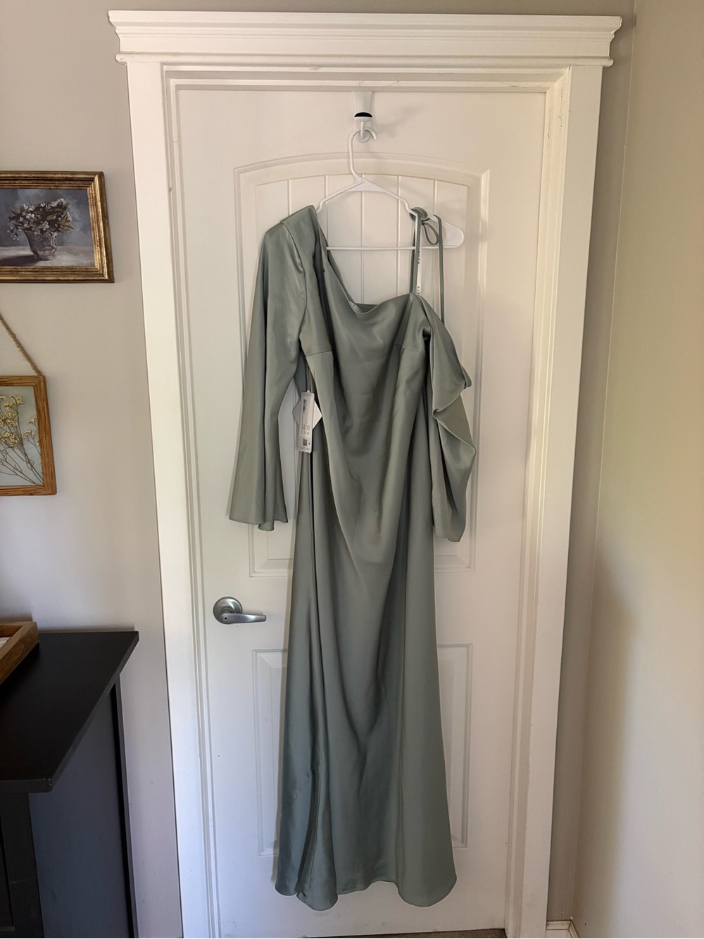 NWT Pistachio One-Shoulder Long Sleeve Satin Dress